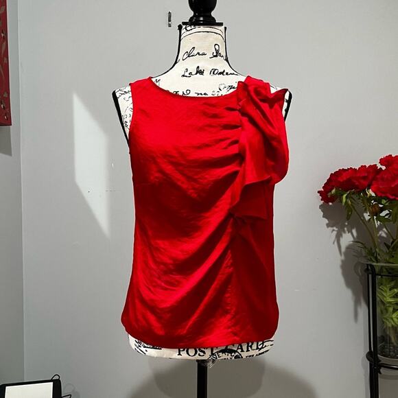 NEW Michael Kors Classic Flutter Draped Ruffle Crinkle Sleeveless Top Red 2 NWOT - Picture 6 of 16